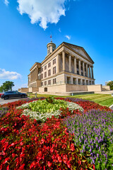 Tennessee State Capitol with Flower Garden Low Angle Perspective