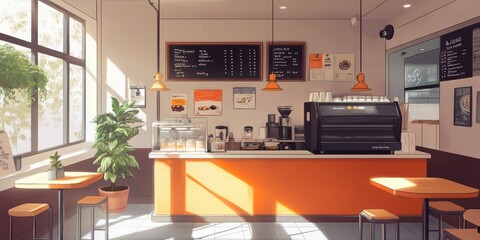 Sunny Afternoon in a Modern Cafe Interior
