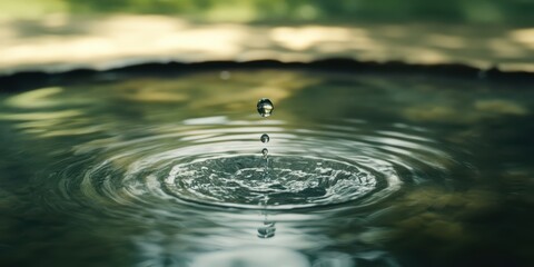 Serene Water Droplet Moment Captured Over Tranquil Pond Surface