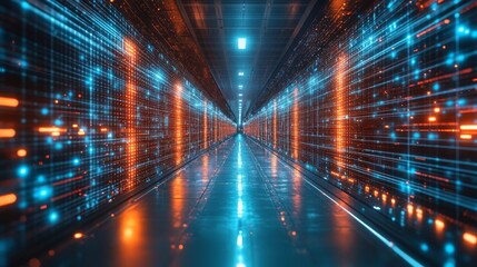 Futuristic logistics hub utilizing robotic process automation in a high-tech data center environment