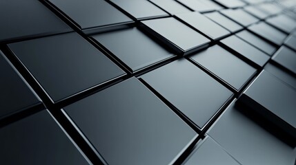 Obraz premium A close-up view of sleek, dark tiles arranged in a geometric pattern, creating a modern aesthetic.