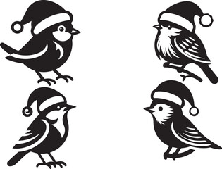 Merry Christmas and Santa Bird Claus Silhouette Vectors 
