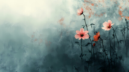 Obraz premium Drooping flowers, isolated in a misty, melancholic scene, watercolor style. Melancholic. Illustration