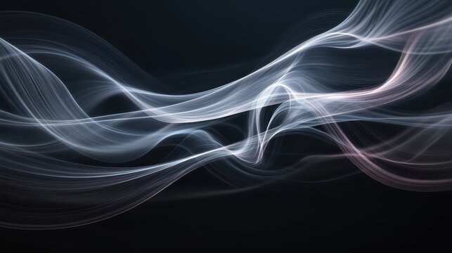 Abstract light trails create a sense of motion and flow against a dark background, ideal for use in technology, art presentations, or as a design element in digital media projects,