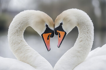 Obraz premium Two swans forming a heart shape with their necks