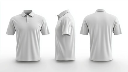 Three white shirts are shown from the front and back