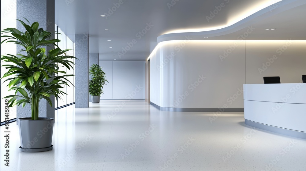 Wall mural a large, empty room with a white wall and a black desk