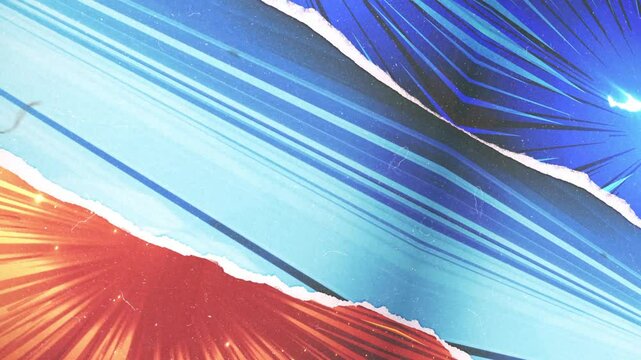 Vintage Comic Book Action Background/ Animation of a powerful vintage and grunge textured comics page background with halftone dots and explosive sunbeams effects
