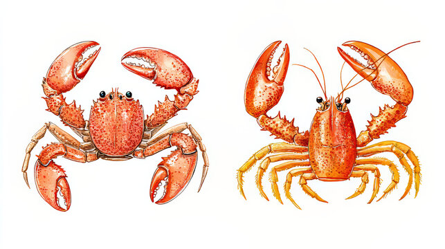 recommend clip art: A hand-drawn picture of a crab and lobster, perfect for seafood menus or coastal decorations.  The illustration shows the delicious seafood against a white background.
