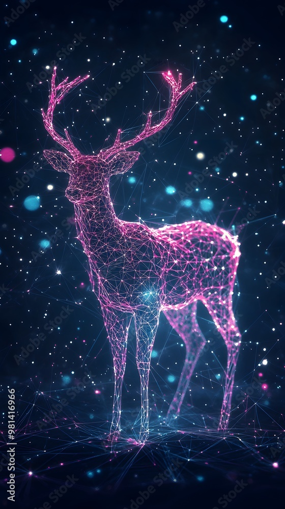 Fototapete glowing polygonal deer centered in a lit background image