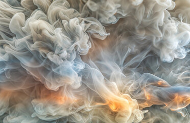Fototapeta premium An abstraction in the form of white smoke on a gray background with flashes of fire. Wallpaper