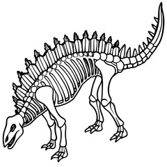 Dinosaur skeleton black and white isolated on white