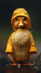 Photorealistic Duckling in Yellow Rain Gear [created with generative AI technology]