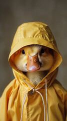 Photorealistic Duckling in Yellow Rain Gear [created with generative AI technology]