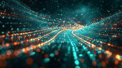 Fototapeta premium Digital technology speed connect blue green background, cyber nano information, abstract communication, innovation future tech data, internet network connection, Ai big data, line dot illustration 3d 