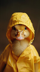 Photorealistic Duckling in Yellow Rain Gear [created with generative AI technology]