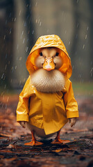 Photorealistic Duckling in Yellow Rain Gear [created with generative AI technology]