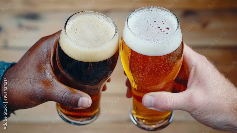 Canvas Prints Two people are holding up two glasses of beer, one of which is a dark ale