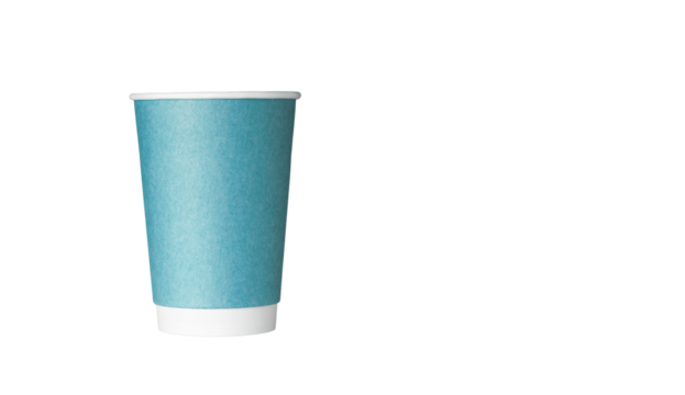 cardboard glass of blue color, for coffee or tea on an isolated white background close up