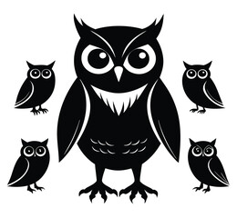  Owl-full-black-silhouette-different-pose-on-white