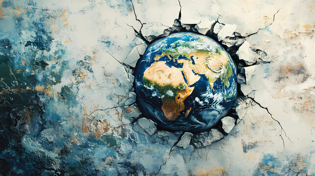 Fracturing earth a symbolic representation of dimensional transformation. Cracked Earth. Illustration
