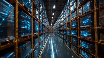 Innovative analytics tools offering insights in a modern warehouse during a vibrant afternoon