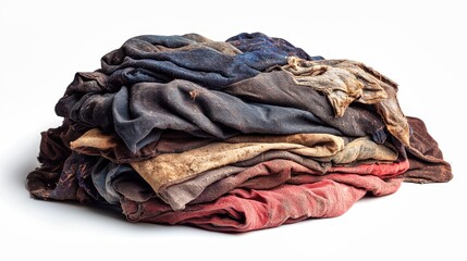 Pile of dirty rags isolated on white background