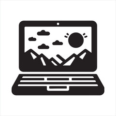 Laptop icon silhouette on white background
