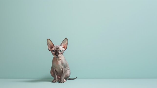Sphynx Cat Portrait Against a Light Blue Background