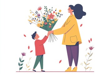 Happy Children Celebrating Teacher Appreciation with Flowers &ndash; A Heartwarming Illustration of Gratitude and Joy in a Classroom Setting