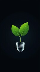 A vibrant sprout emerging from a light bulb, symbolizing innovation and sustainability in a modern, dark background.