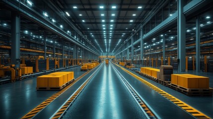 Fototapeta premium Modern green logistics hub featuring advanced robotic systems in action