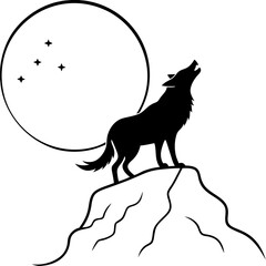 Werewolf Howling at Full Moon - Vector Art
