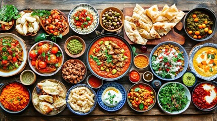 Traditional moroccan cuisine dishes being served on table