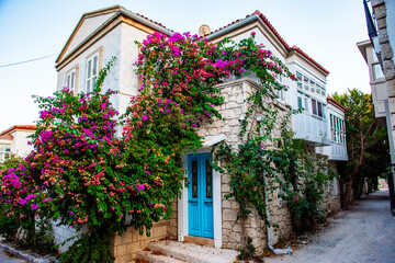 Alacati, Cesme, Izmir. Colorful streets view in Alacati Village. Alacati is populer tourist destination in the Turkey.