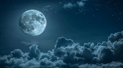 Night sky with full bright moon in the clouds