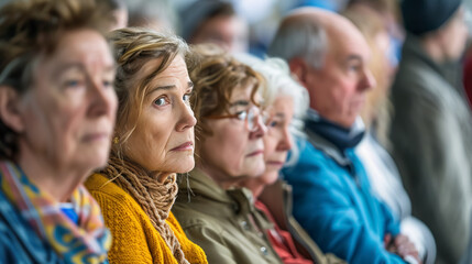 Many young and older people waiting in line