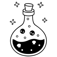 Glowing Potion Bottle with Floating Skulls Vector Art