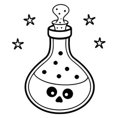 Glowing Potion Bottle with Floating Skulls Vector Art