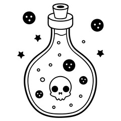 Glowing Potion Bottle with Floating Skulls Vector Art