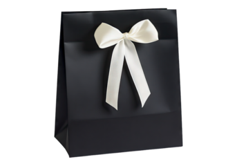 blank black paper gift box. Transparent background, Isolated PNG.