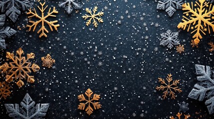 Silver snowflakes forming christmas border on dark blue background