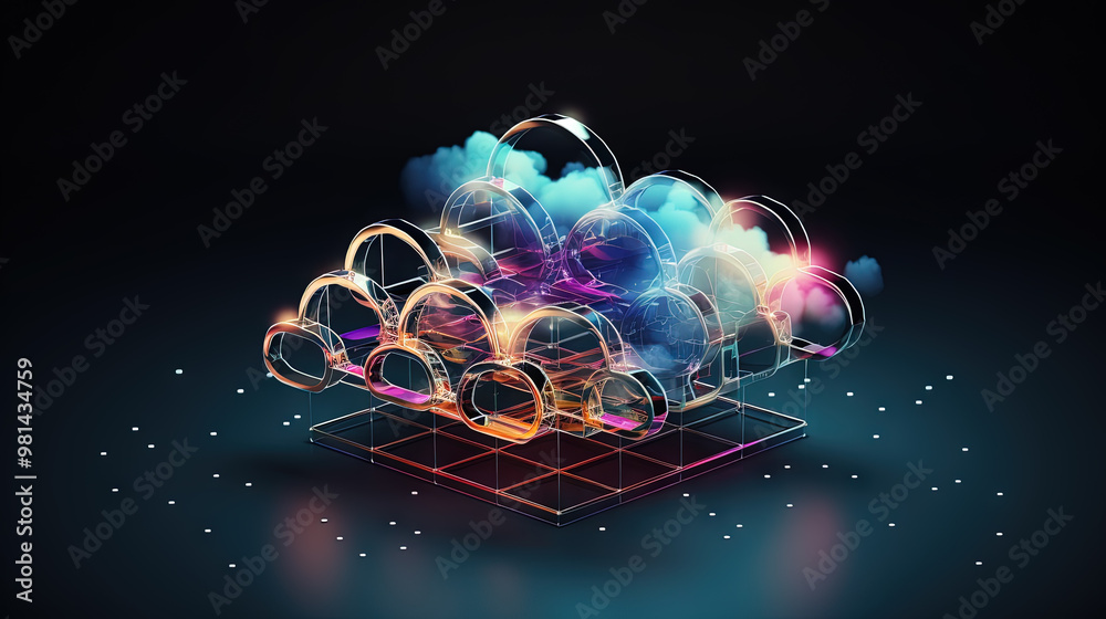 Aufkleber Data cloud structure concept with digital technology cloud sign for online backup and network compute power service.