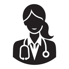 Female doctor icon silhouette on white background

