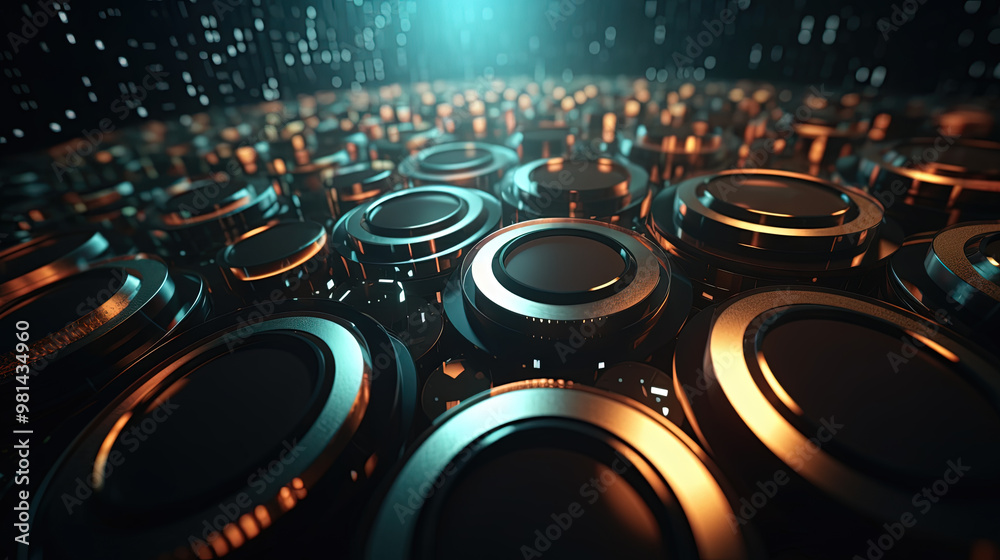 Poster Technology abstract background with hud styled round interface elements in neon tech light.