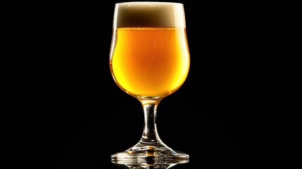 Glass of cold beer with condensation on dark background
