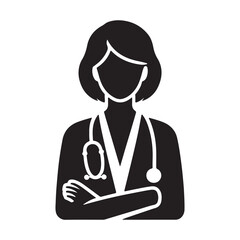 Female doctor icon silhouette on white background
