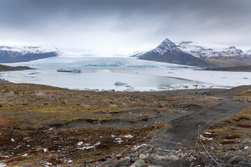 Beautiful Iceland winter season natural landscape over Vatnajokull  glacier  Fjallsarlon iceberg lagoon South of Iceland