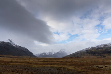 Hoffellsjokull glacier in the South of Iceland sunset landscape