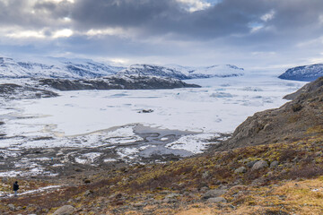 Hoffellsjokull glacier in the South of Iceland sunset landscape